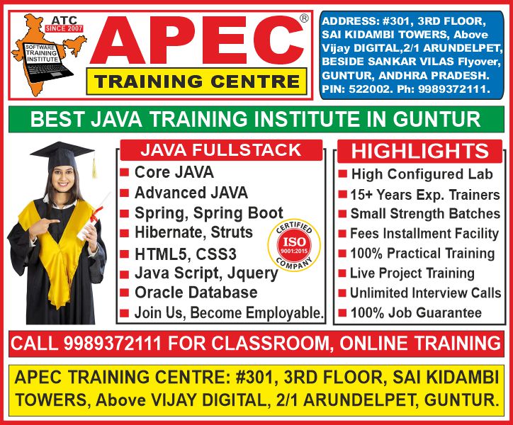 Java Training in Guntur, Java Course in Guntur, Best Java Institutes in Guntur, Java Training Institutes in Guntur - Apec Training Centre Java Training in Guntur, Java Course in Guntur, Best Java Institutes in Guntur, Java Training Institutes in Guntur - Apec Training Centre